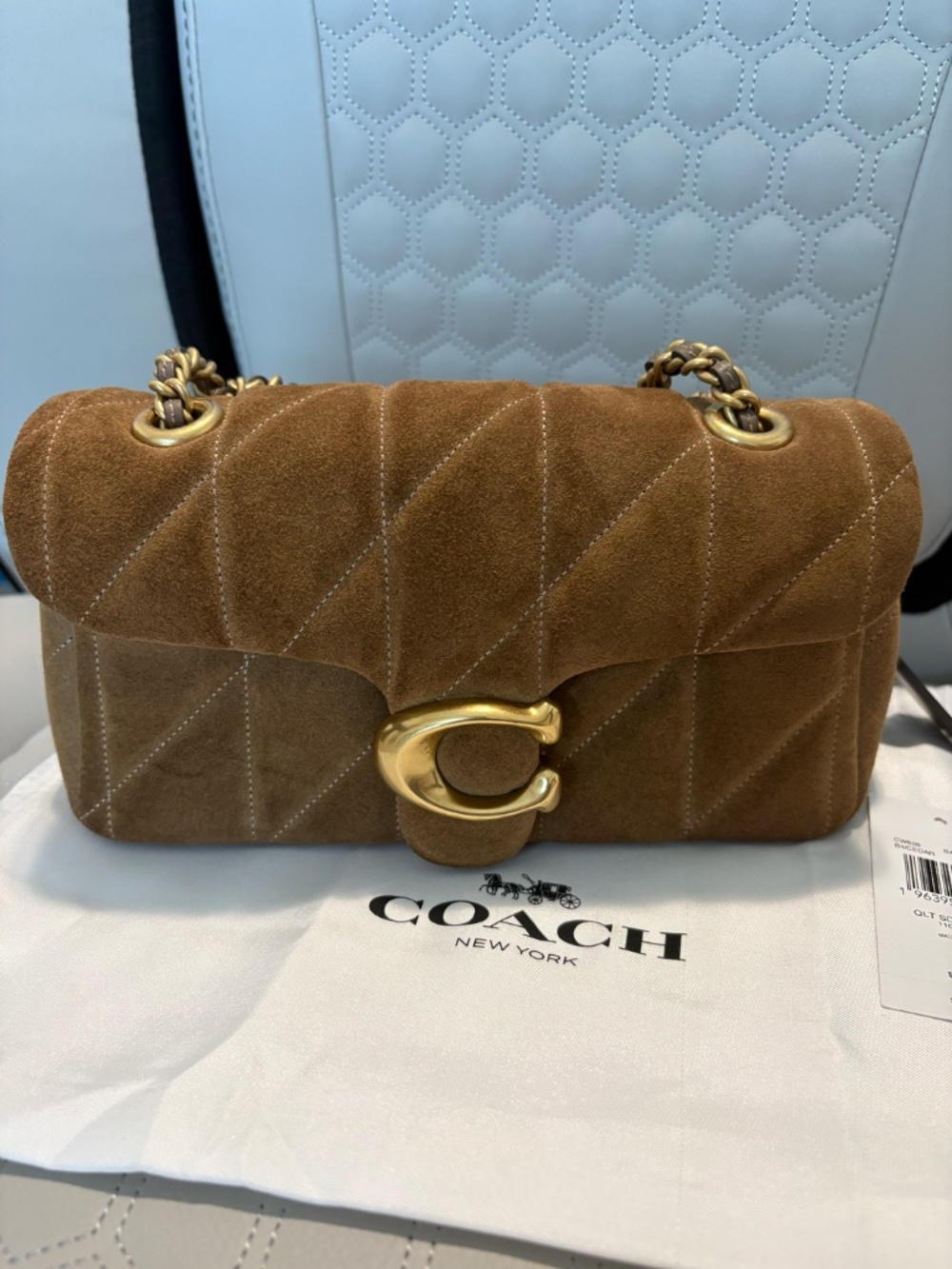 COACH Quilted Tabby Shoulder Bag 20 in Suede Cedar - Picture 3 of 11